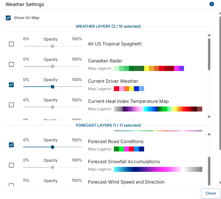 Weather Radar Legend for Fleet Safety