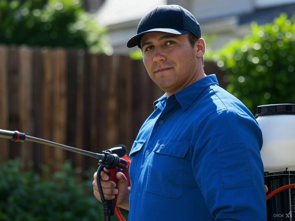 Pest Control Technician spraying home