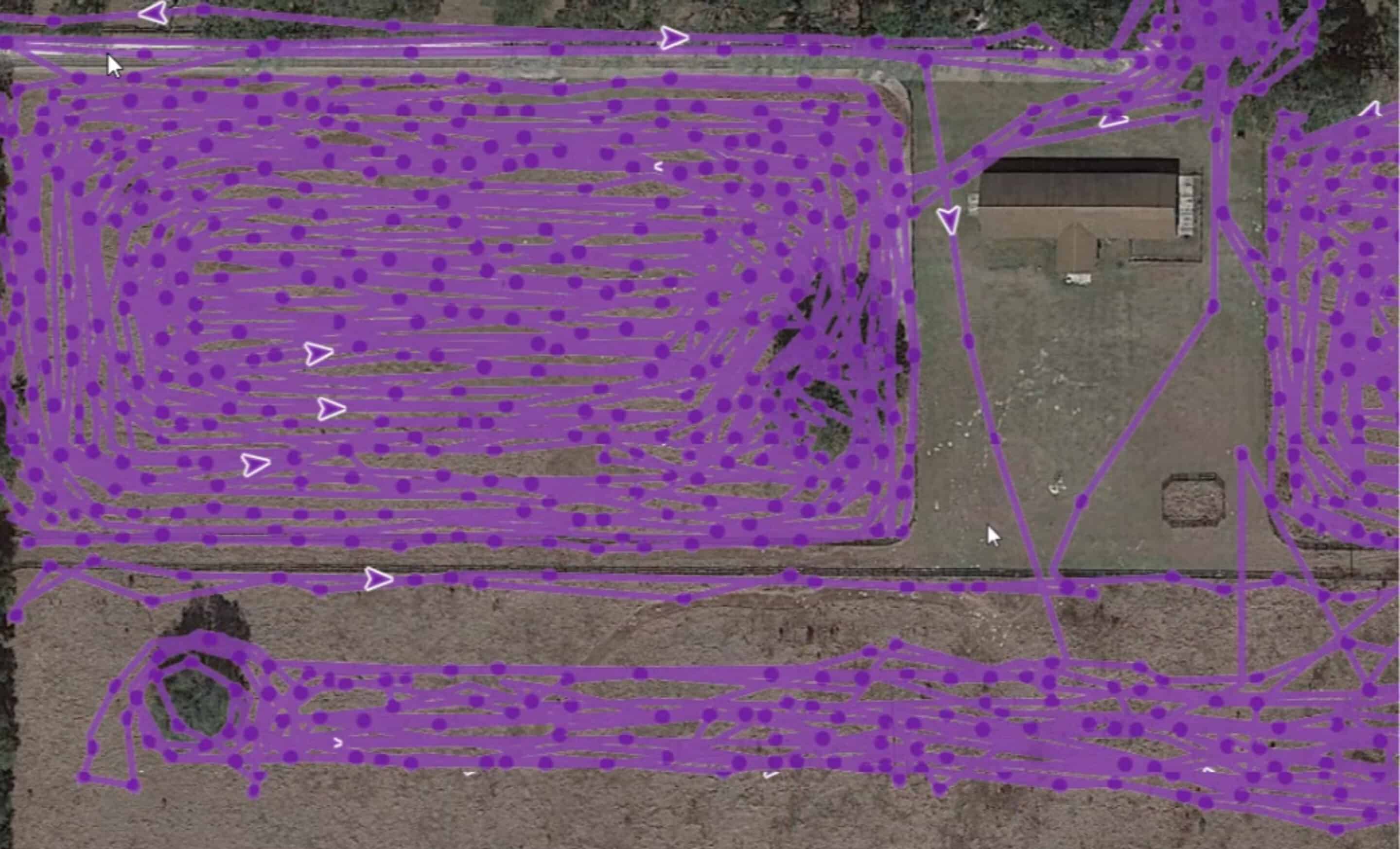 Map showing GPS tracking device for a tractor