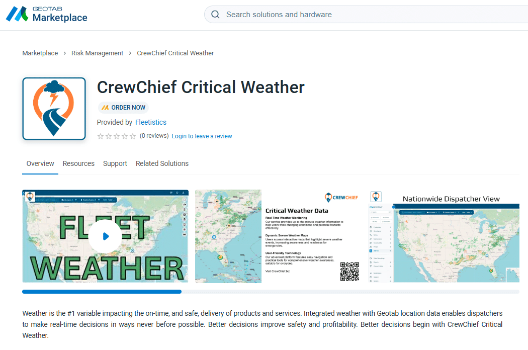Geotab Marketplace Weather listing