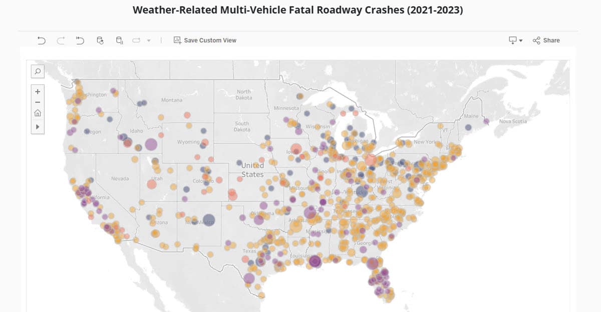 Weather related multi vehicle fatal crashes 2021-2023