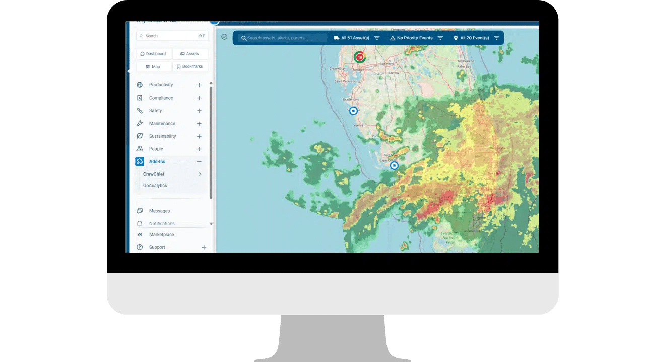 Desktop showing critical weather for transportation