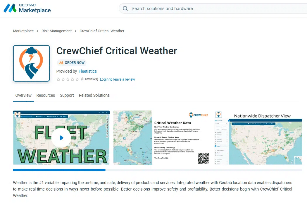 Geotab Marketplace Weather listing