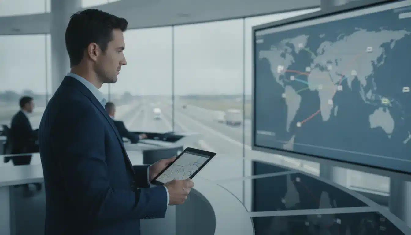 Fleet operations manager monitoring vehicle data in a control room